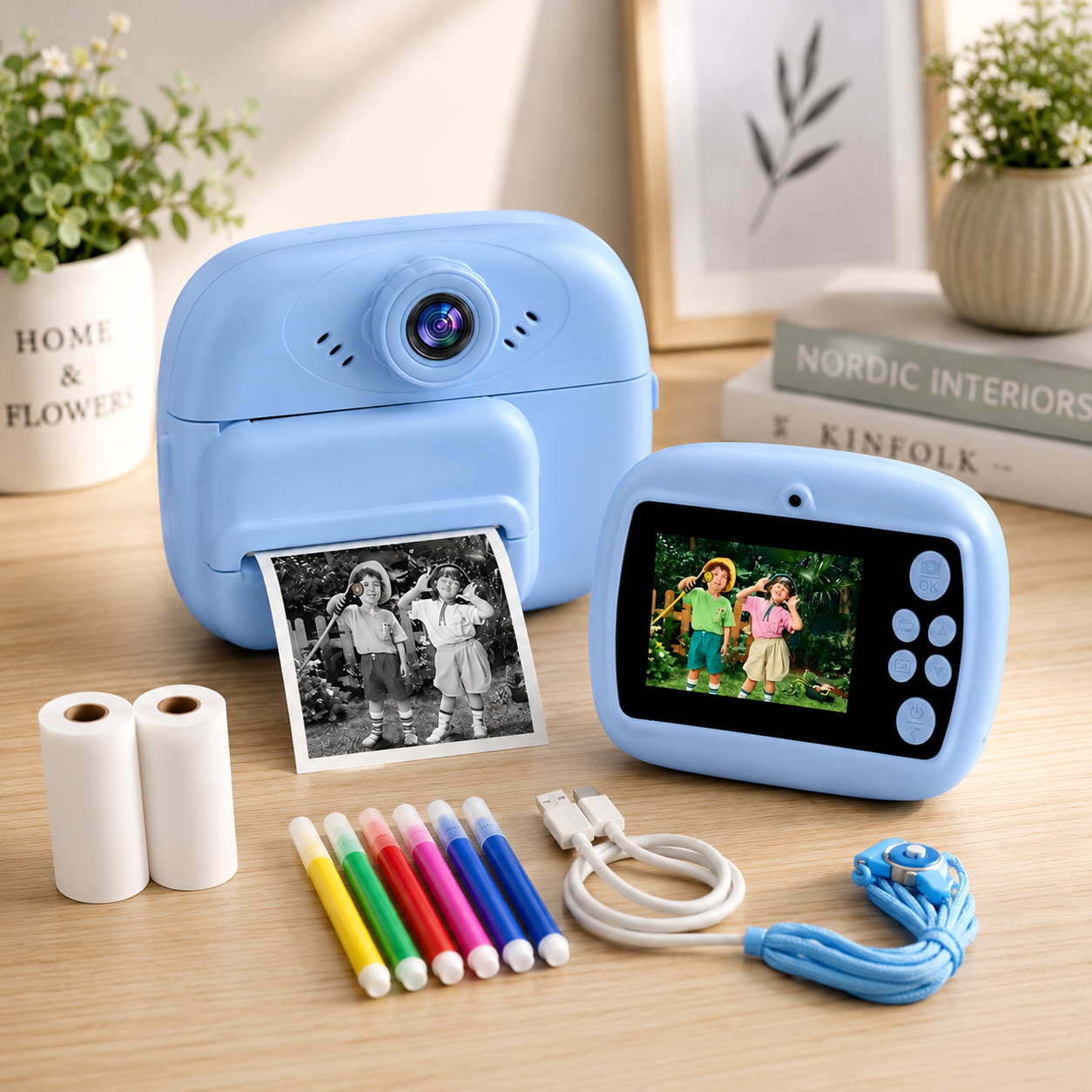 Kids instant print camera with built-in printer