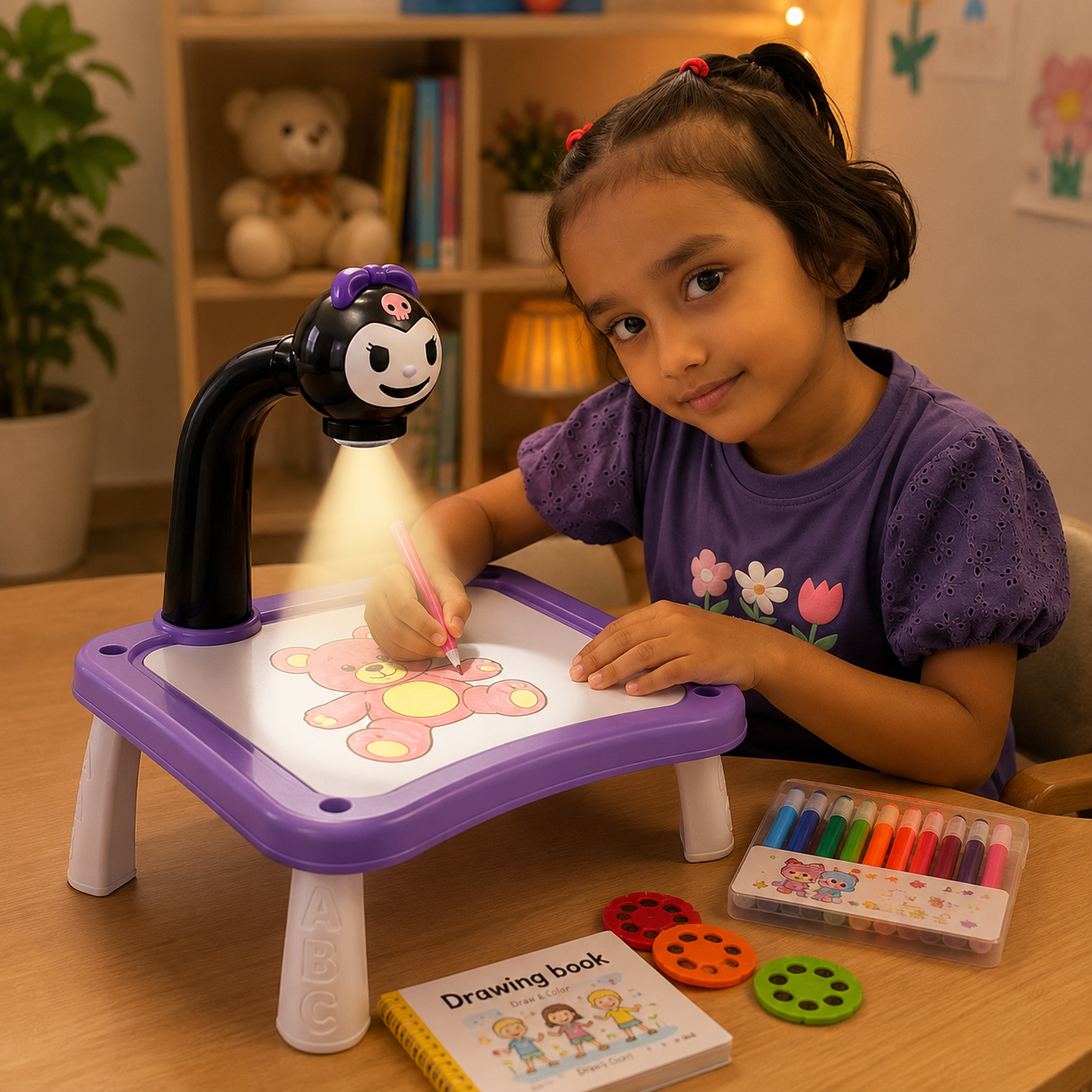 kids drawing projector patterns and slides