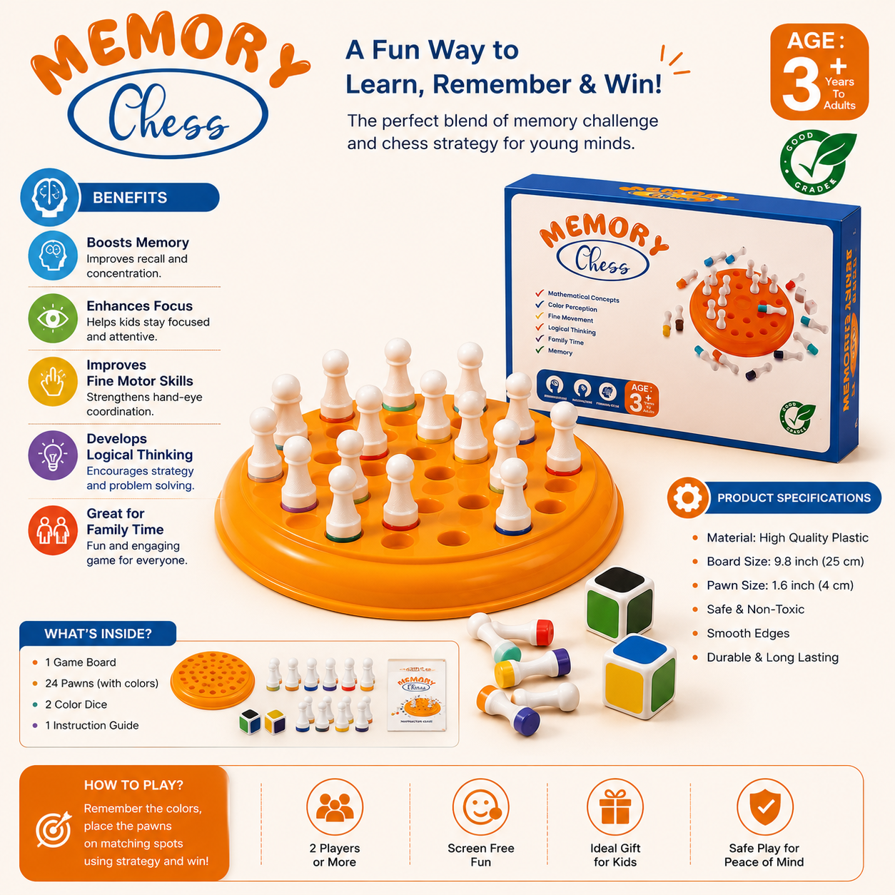 memory chess toy board and pieces