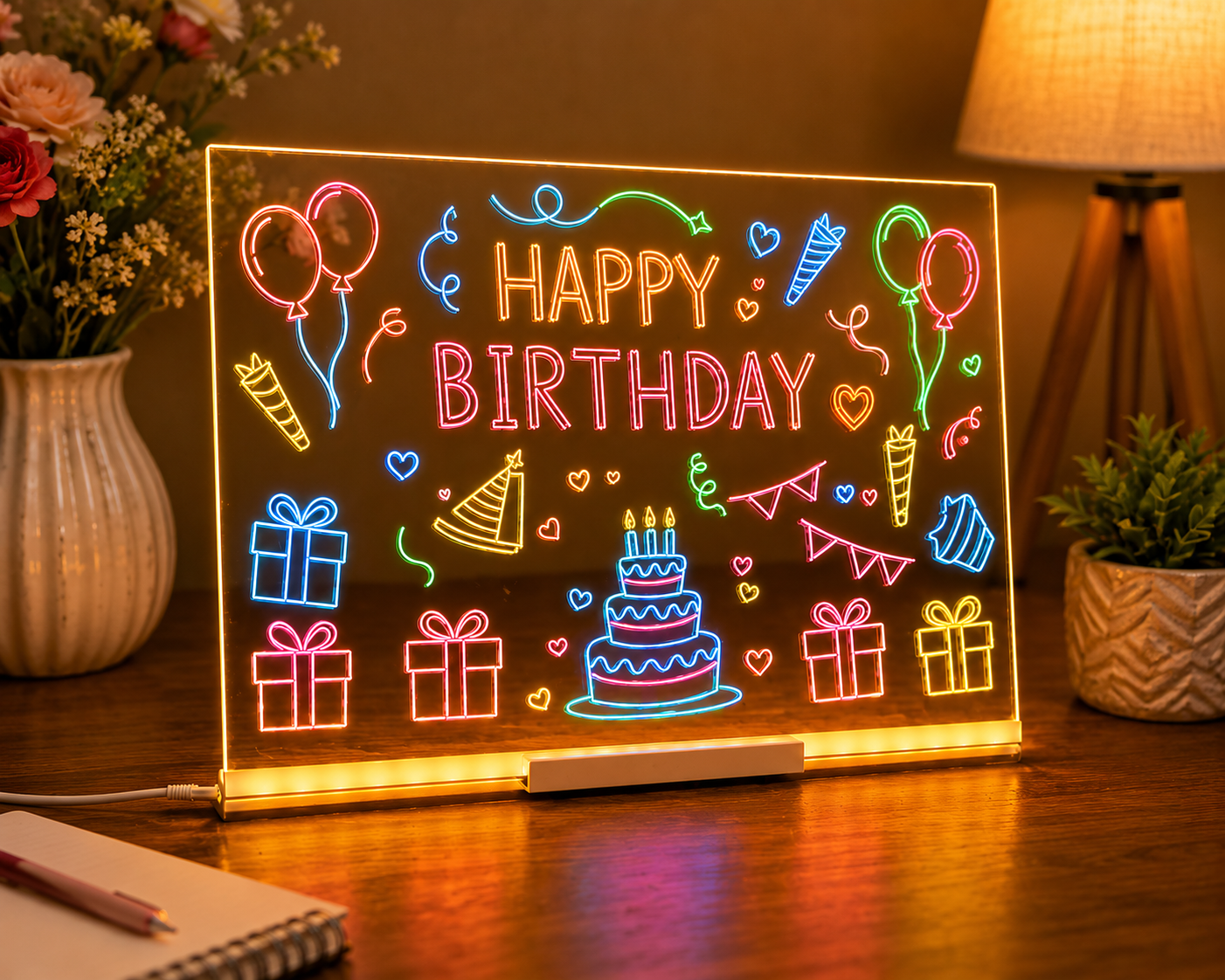 child drawing on LED writing board