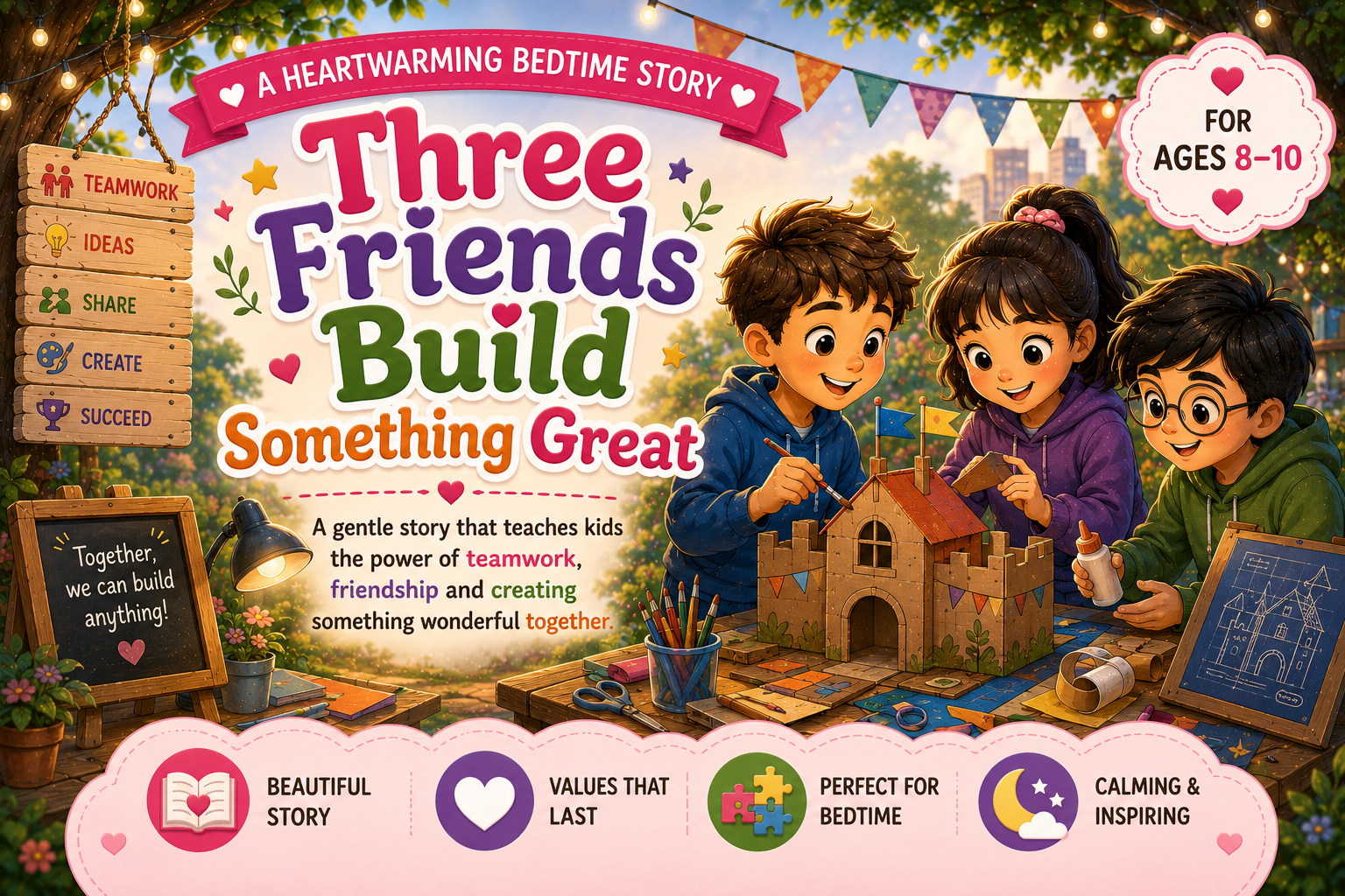 Three Friends Build Something Great - Story about teamwork for kids