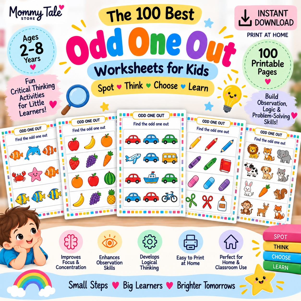 Odd One Out Worksheets printable PDF pack for kids ages 4-7 - sample odd-one-out pages